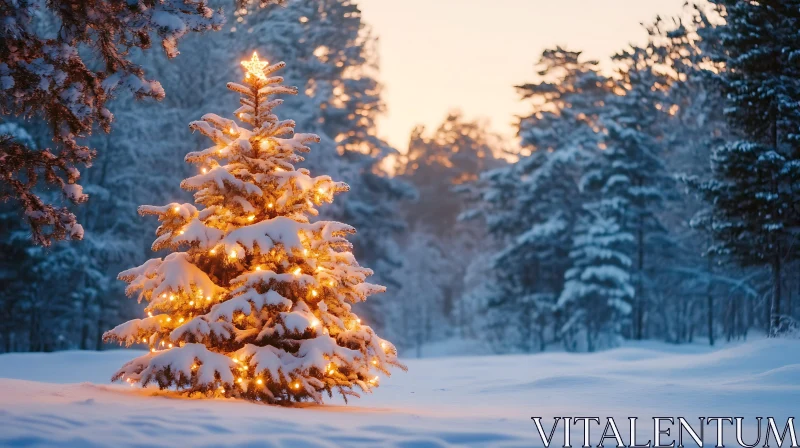 AI ART Snowy Forest with Illuminated Christmas Tree