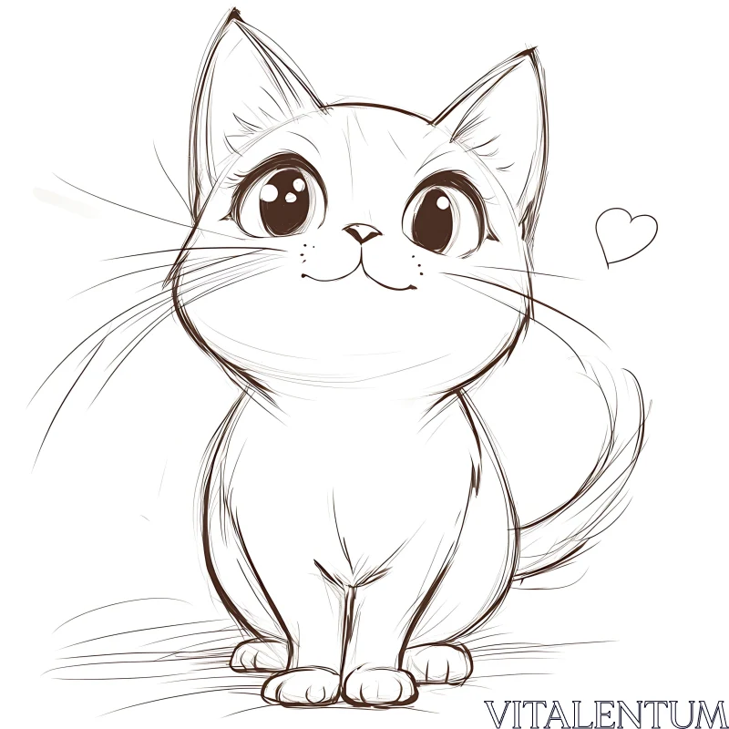 Charming Line Art of a Happy Cat AI Image