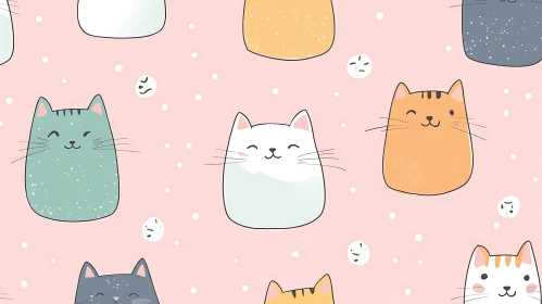 Charming Cat Faces Pattern in Pastel Colors