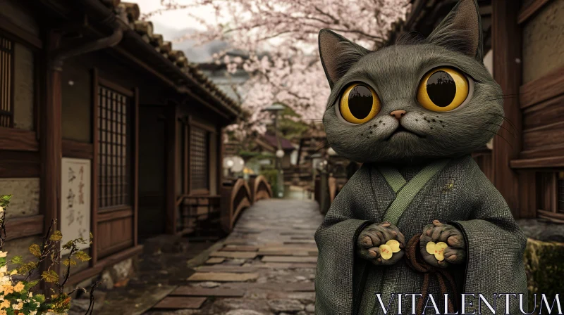 AI ART Cat Kimono Japanese Village Art