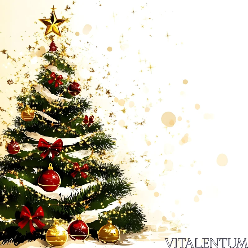 Festive Holiday Tree with Sparkling Decorations AI Image