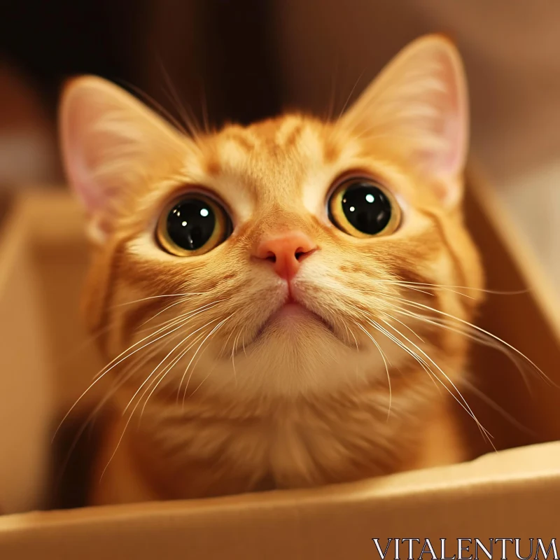 Cute Orange Kitten in Cardboard Box AI Image