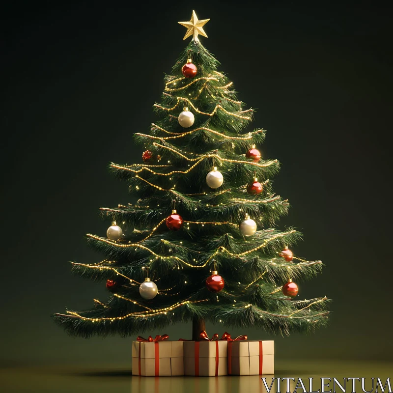 Festive Christmas Tree Decoration AI Image