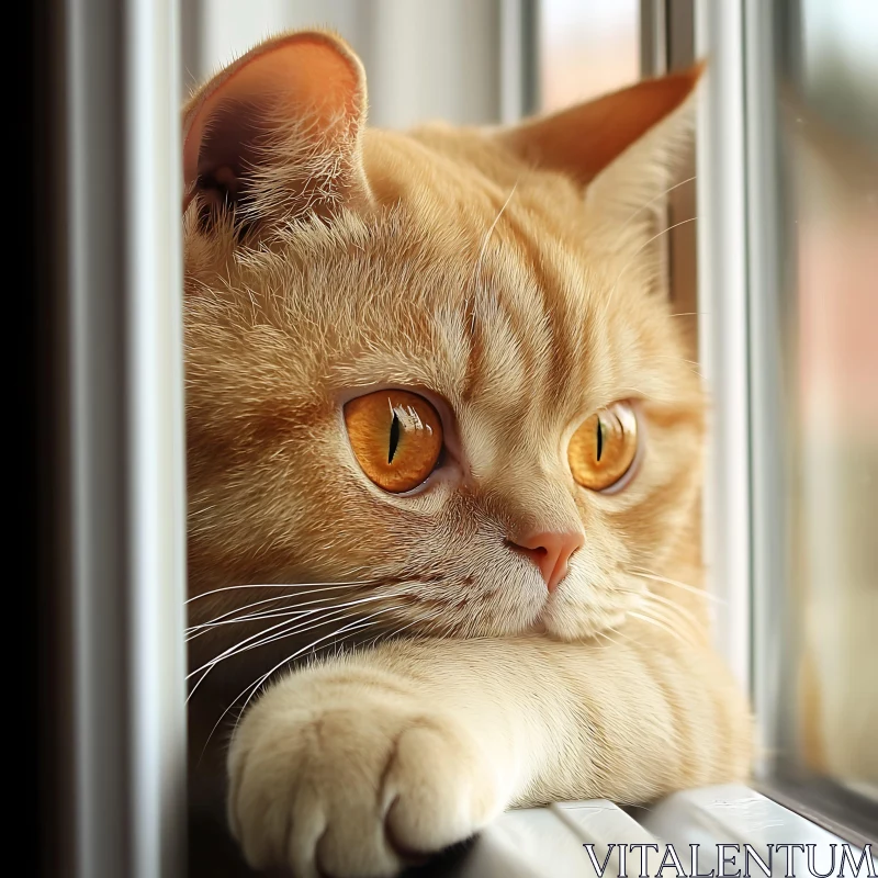 Contemplative Ginger Cat by the Window AI Image