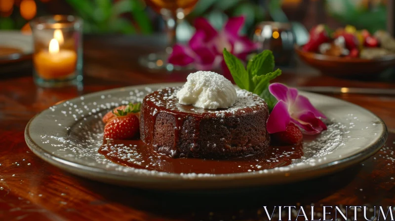 Decadent Chocolate Lava Cake with Whipped Cream and Strawberries AI Image
