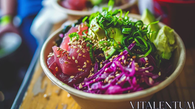 Delicious Poke Bowl with Tuna, Avocado, and More | Close-up Image AI Image