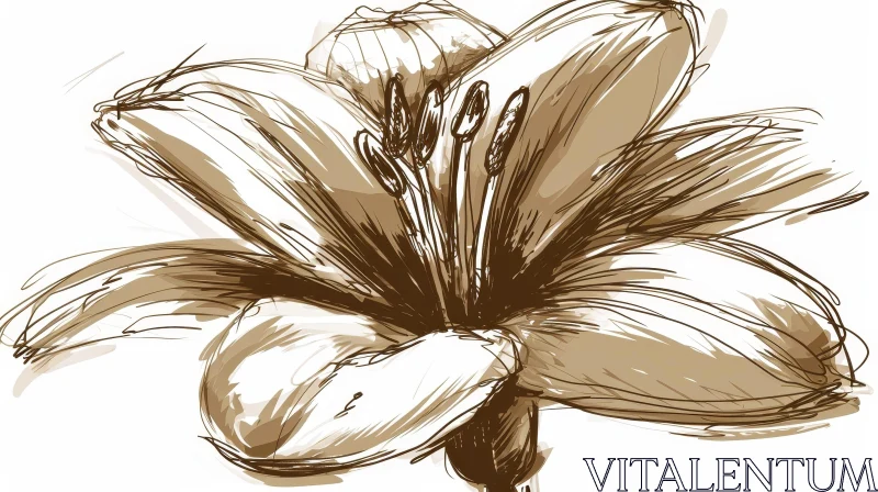 Exquisite Lily Flower Digital Drawing - Realistic Style AI Image