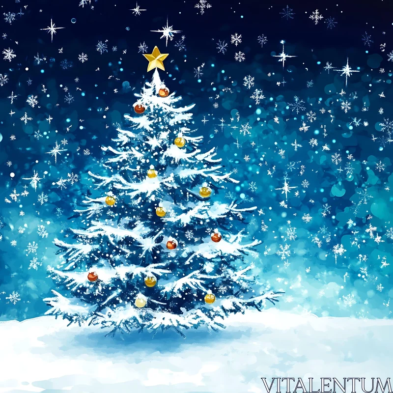 Christmas Tree with Snowflakes and Ornaments AI Image