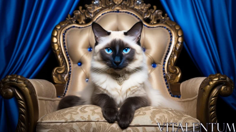 Regal Siamese Cat on Golden Throne AI Image