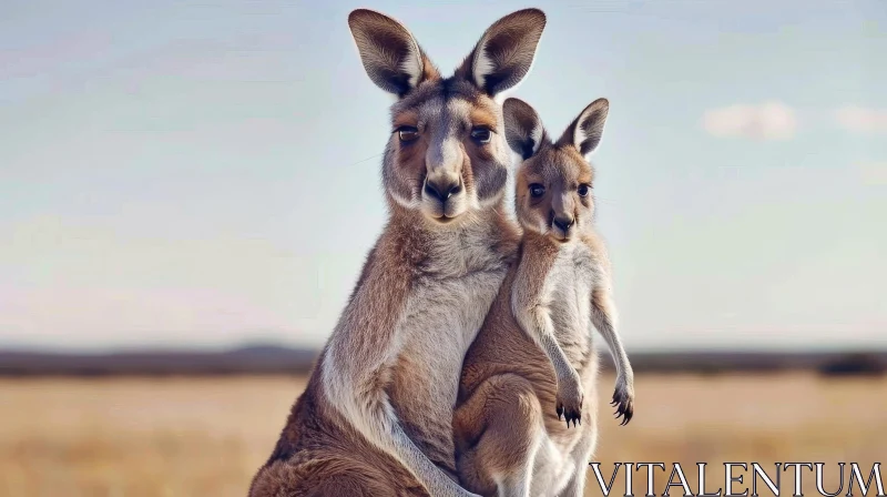 Wildlife Encounter: Kangaroos in the Desert AI Image