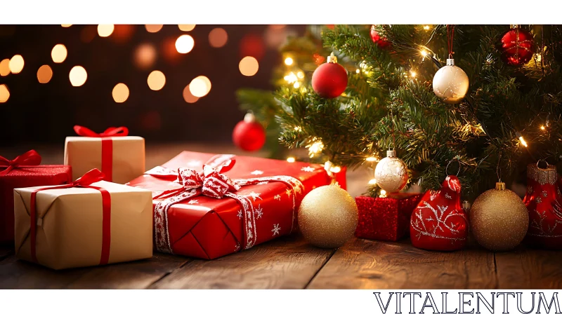 Cozy Decorated Christmas Tree and Holiday Gifts AI Image