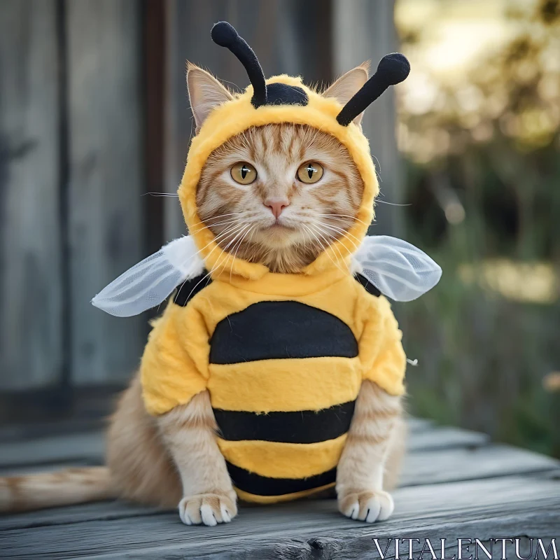 Cat Wearing a Cute Bee Outfit AI Image