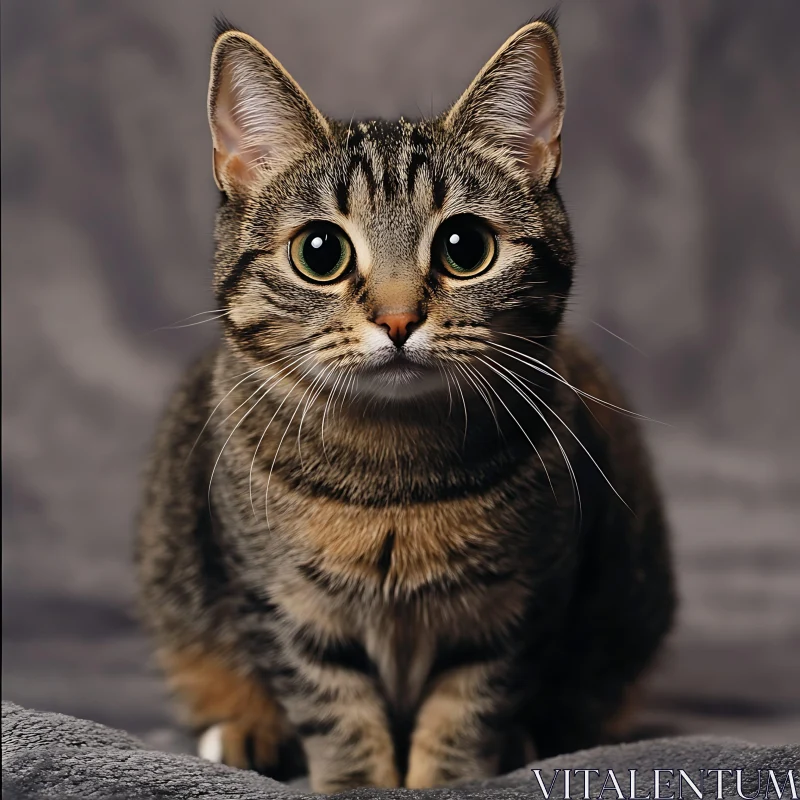 Detailed Tabby Cat Image with Striped Fur and Focused Gaze AI Image