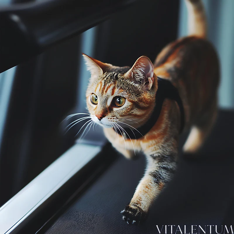 Cat Exercising on Indoor Treadmill AI Image