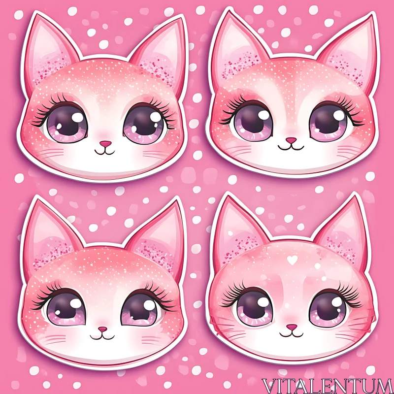 Cute Pink Cat Faces Art AI Image