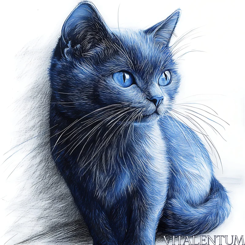 Intricate Blue Cat Portrait AI Image