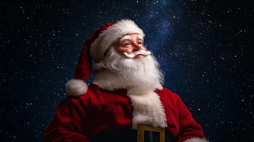 Jolly Santa Claus in a Starry Night Sky