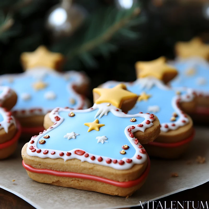 Festive Star-Shaped Christmas Cookies with Intricate Icing Designs AI Image