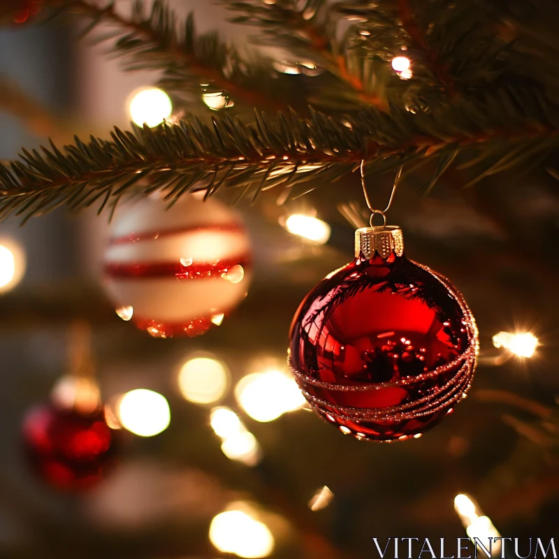 Festive Ornaments on a Christmas Tree AI Image