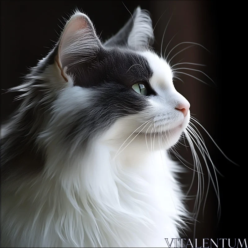 Cat Portrait with Grey and White Fur AI Image