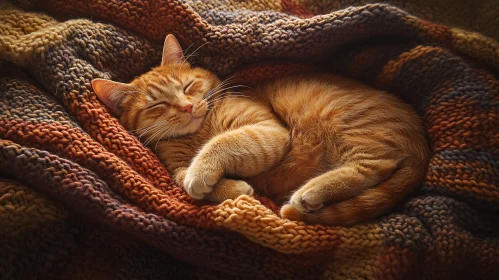 Tranquil Ginger Cat Nap on Warm Blanket