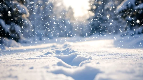 Peaceful Snowfall in a Winter Forest