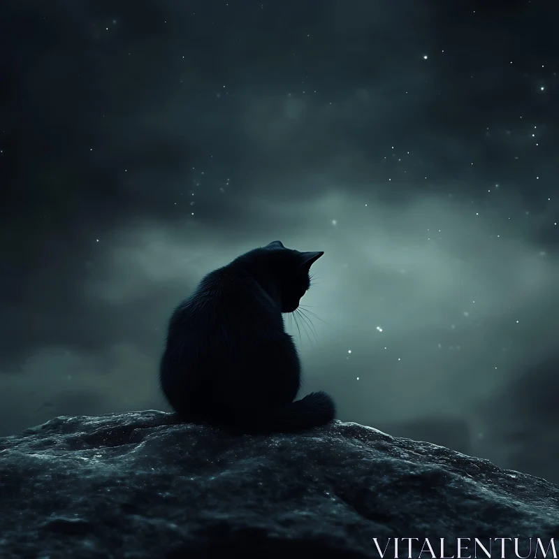 Lonely Cat Under the Stars AI Image