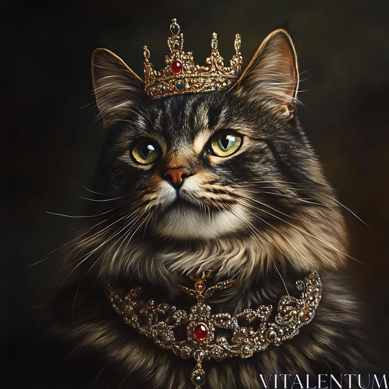 Majestic Cat in Regal Crown and Jewels AI Image