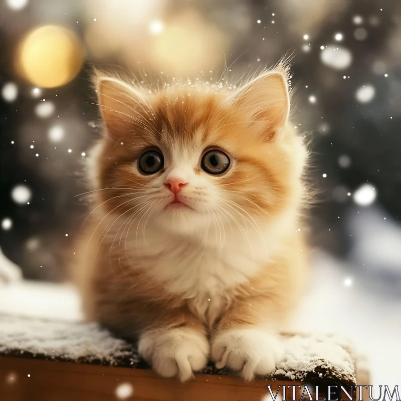 Fluffy Kitten Playing in Snow AI Image