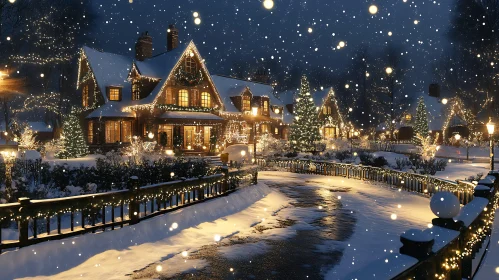 Charming Winter Night Scene with Holiday Decorations