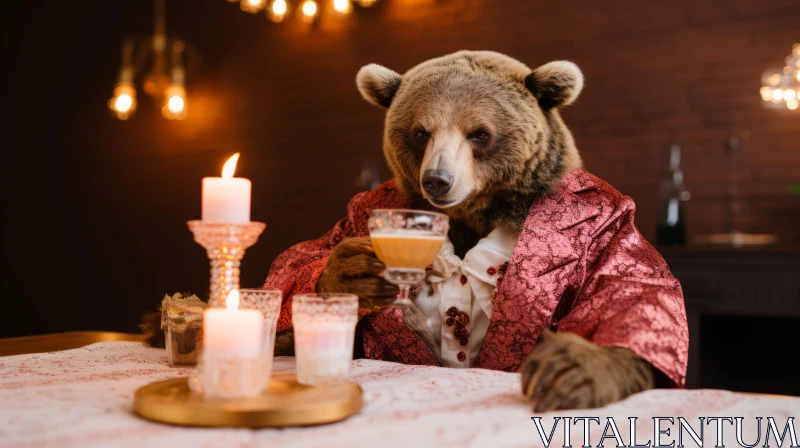 Bear in Traditional Attire: A Valentine’s Day Baroque Scene AI Image