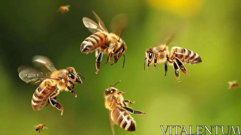 Captivating Bees Flight - Emotive Body Language - Green and Brown Tones AI Image