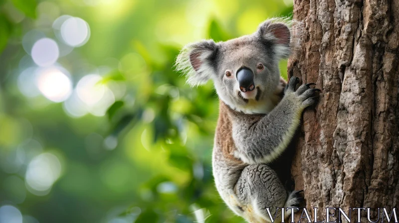 Curious Koala Portrait on Tree Branch AI Image