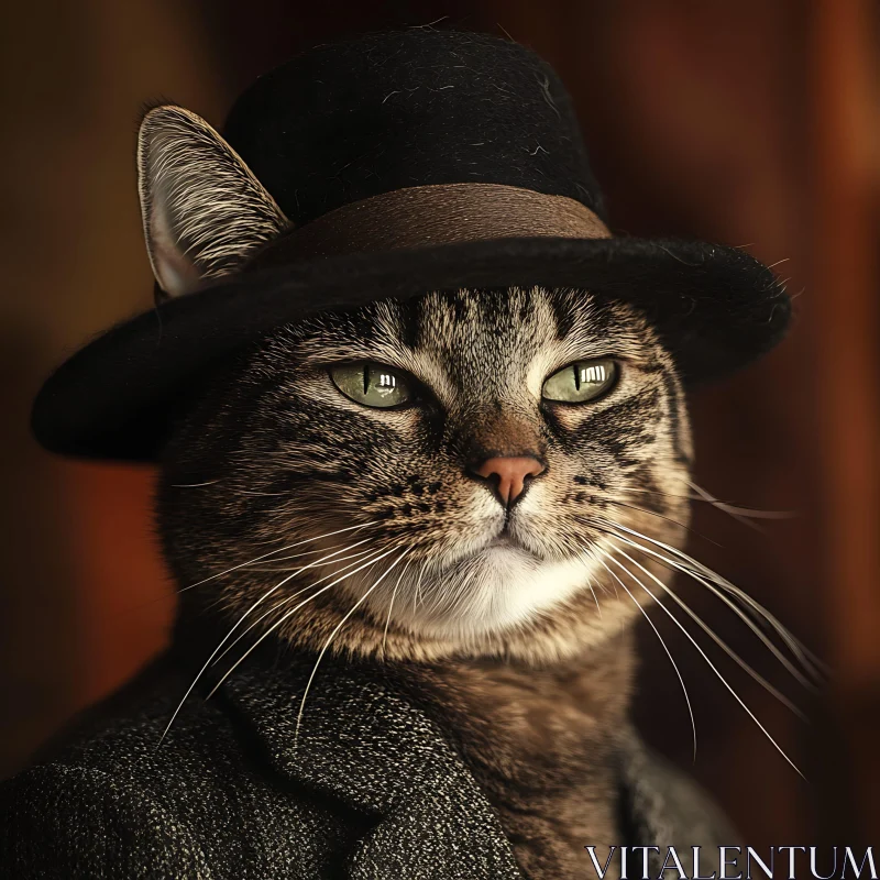 Dapper Cat in Hat and Suit AI Image