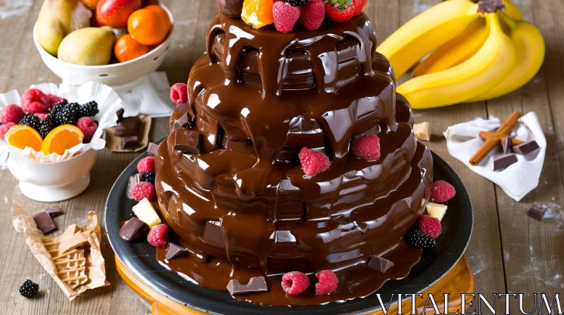 Exquisite Three-Tiered Chocolate Cake with Fresh Berries AI Image