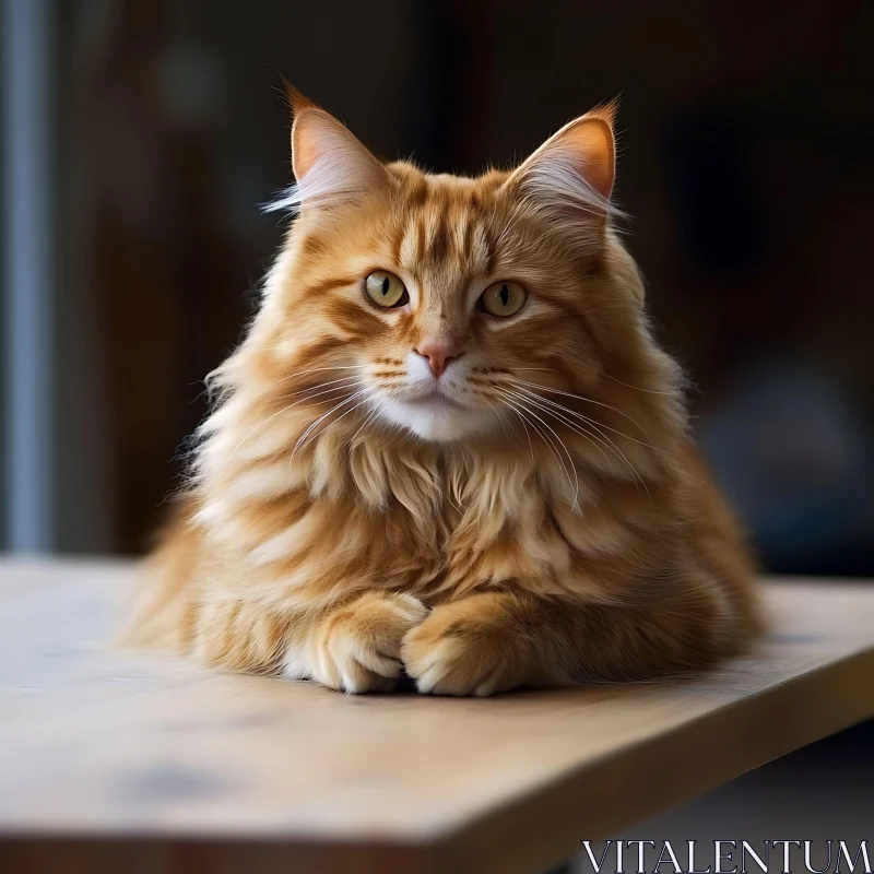 Regal Feline on Wooden Table AI Image