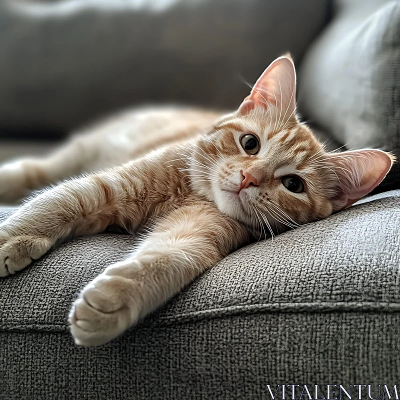 Comfortable Cat Relaxing on Sofa AI Image