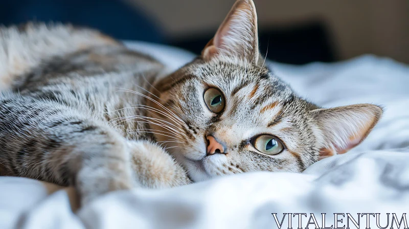 Relaxing Tabby Cat with Green Eyes AI Image