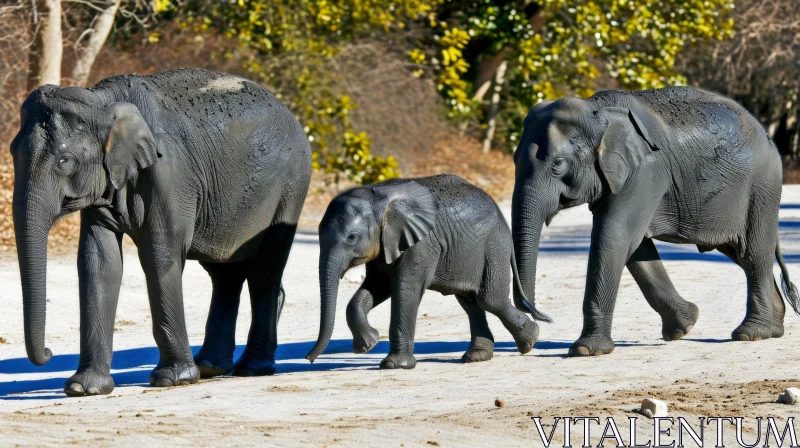 AI ART Group of African Bush Elephants Walking in the Forest