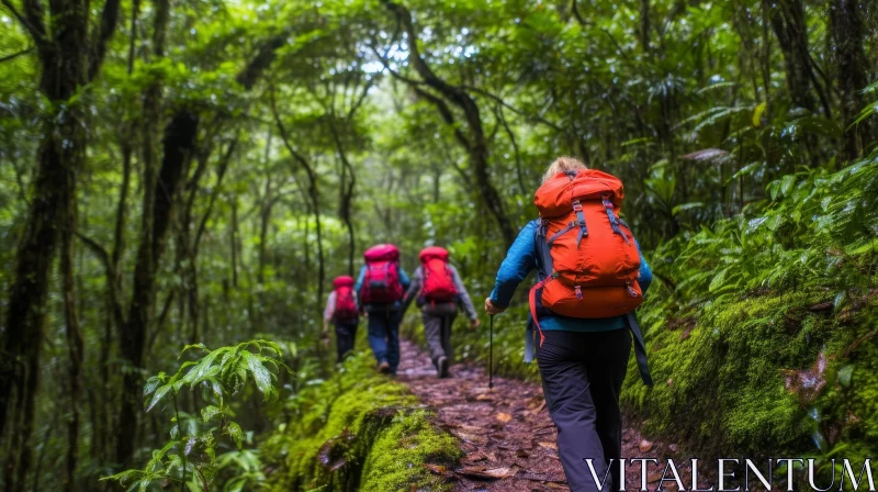 AI ART Hiking in Lush Green Rainforest - Nature Adventure