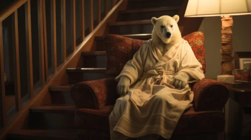 Whimsical Polar Bear in Robe Artwork