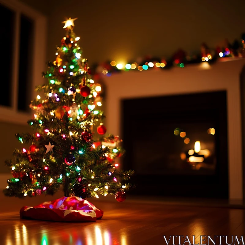 Festive Christmas Tree in Cozy Living Room AI Image