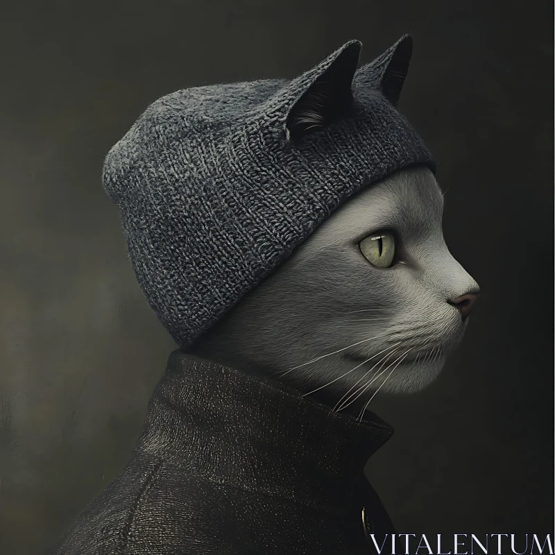 Grey Cat in Stylish Attire AI Image