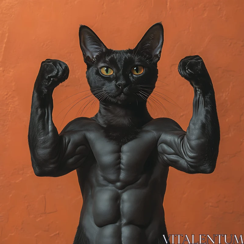 Anthropomorphic Muscular Cat in a Confident Pose AI Image