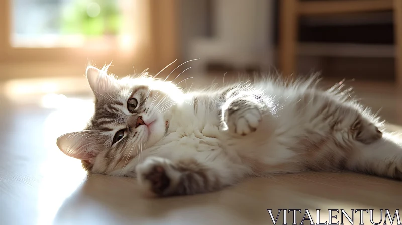 Serene Cat on Wooden Floor AI Image