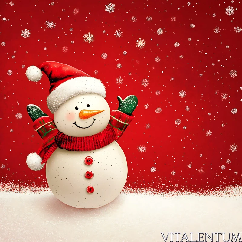 Holiday Snowman with Santa Hat and Scarf AI Image