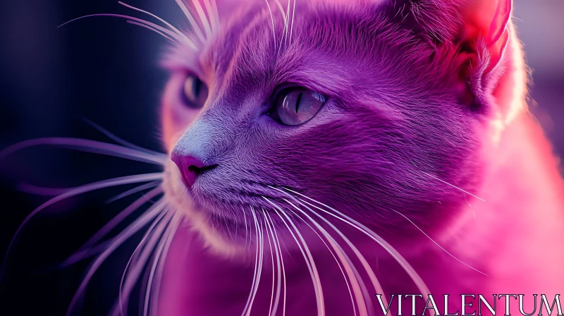 Vivid Pink Cat Close-Up with Whiskers AI Image