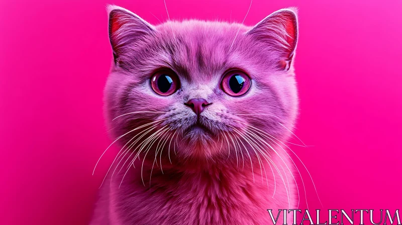 Stylized Cat in Pink and Purple Hues AI Image