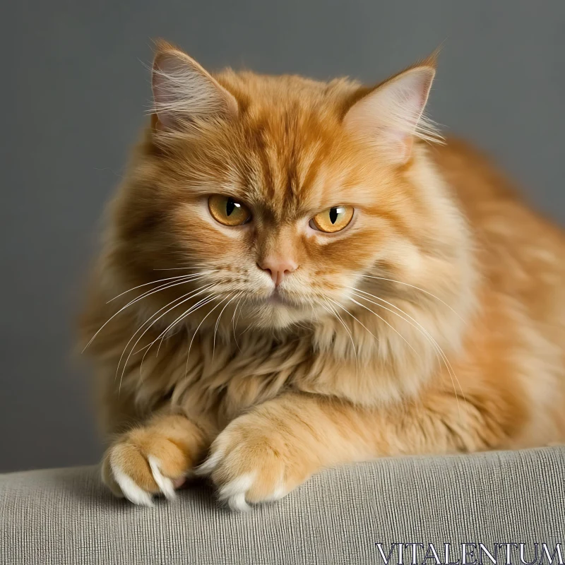 Close-Up of a Ginger Cat with Amber Eyes AI Image