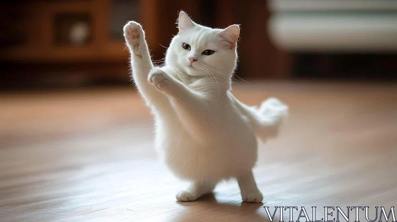 Adorable White Cat in a Playful Pose AI Image